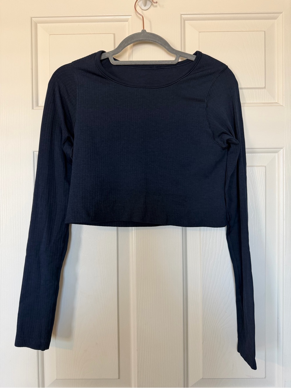Lululemon Ebb to Street Long Sleeve Cropped shirt in True Navy - size 8
